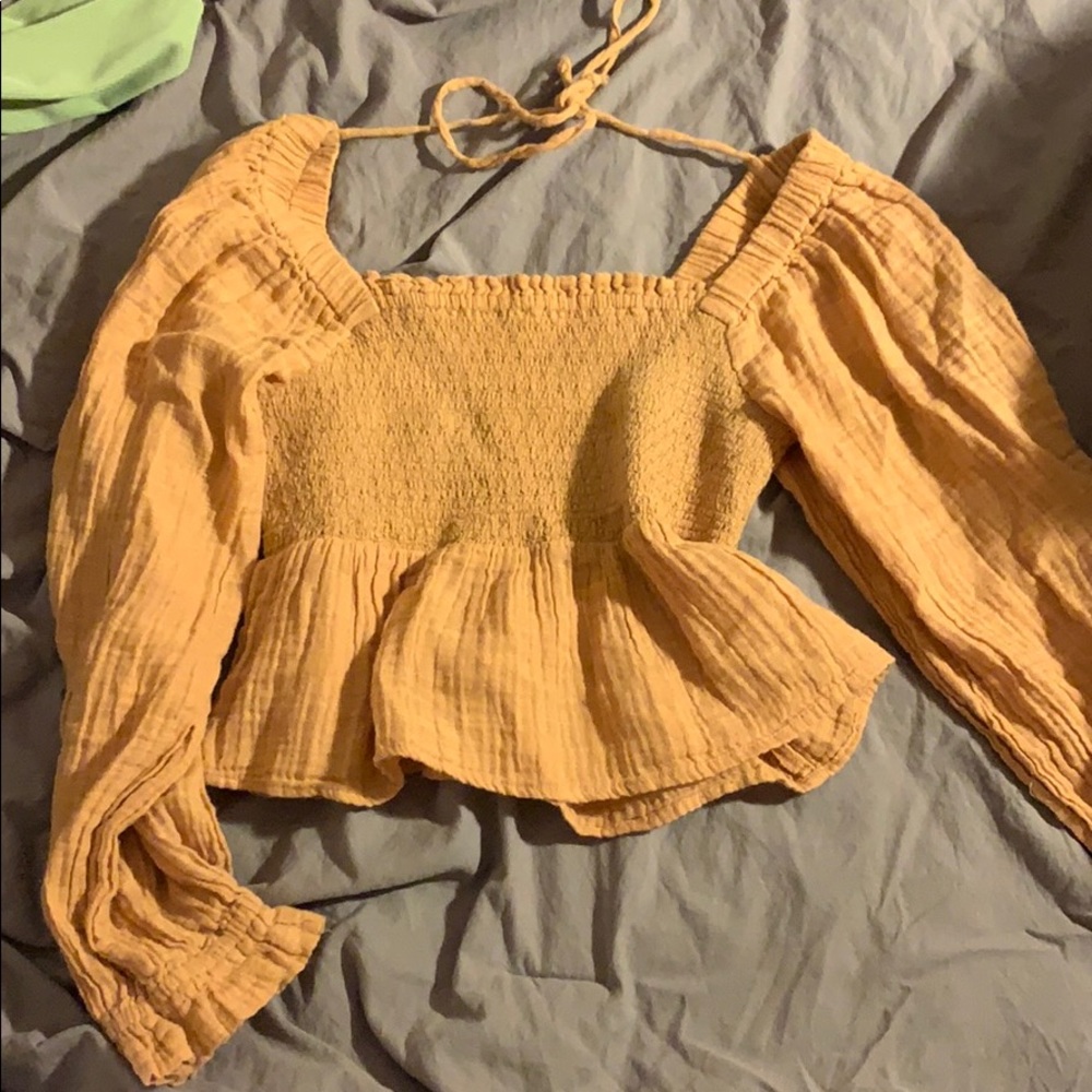 salmon long sleeved corset like shirt